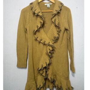 Y2K RXB Maxi Duster Cardigan Ruffle Witchy Cozy Boho Brown Vintage Womens M